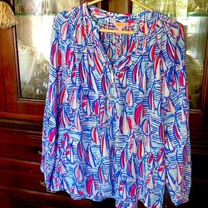 Lovely Lilly Pulitzer Elsa top in Red Right Return - L. EUC